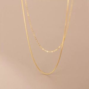 Gold Double Layered Chain Necklace 925 Sterling Silver 18K Plated Gold